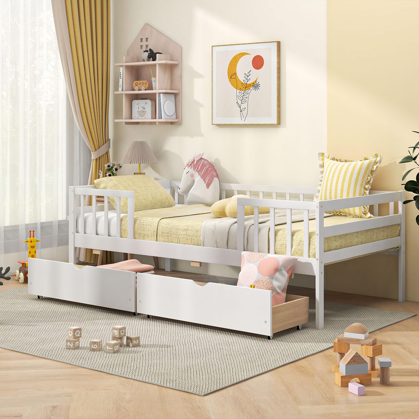 Amazon.com: Giantex Twin Kids Bed with Storage Drawers, Wood