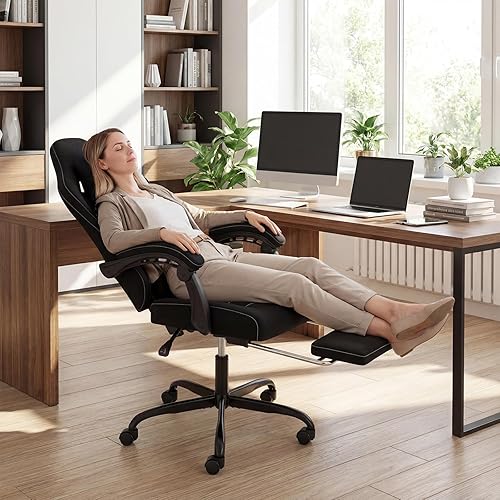 Miniatura 2 de Giantex Silla de juegos, silla ergonómica para computadora con reposacabezas, soporte lumbar, reposabrazos de conexión, respaldo reclinable y