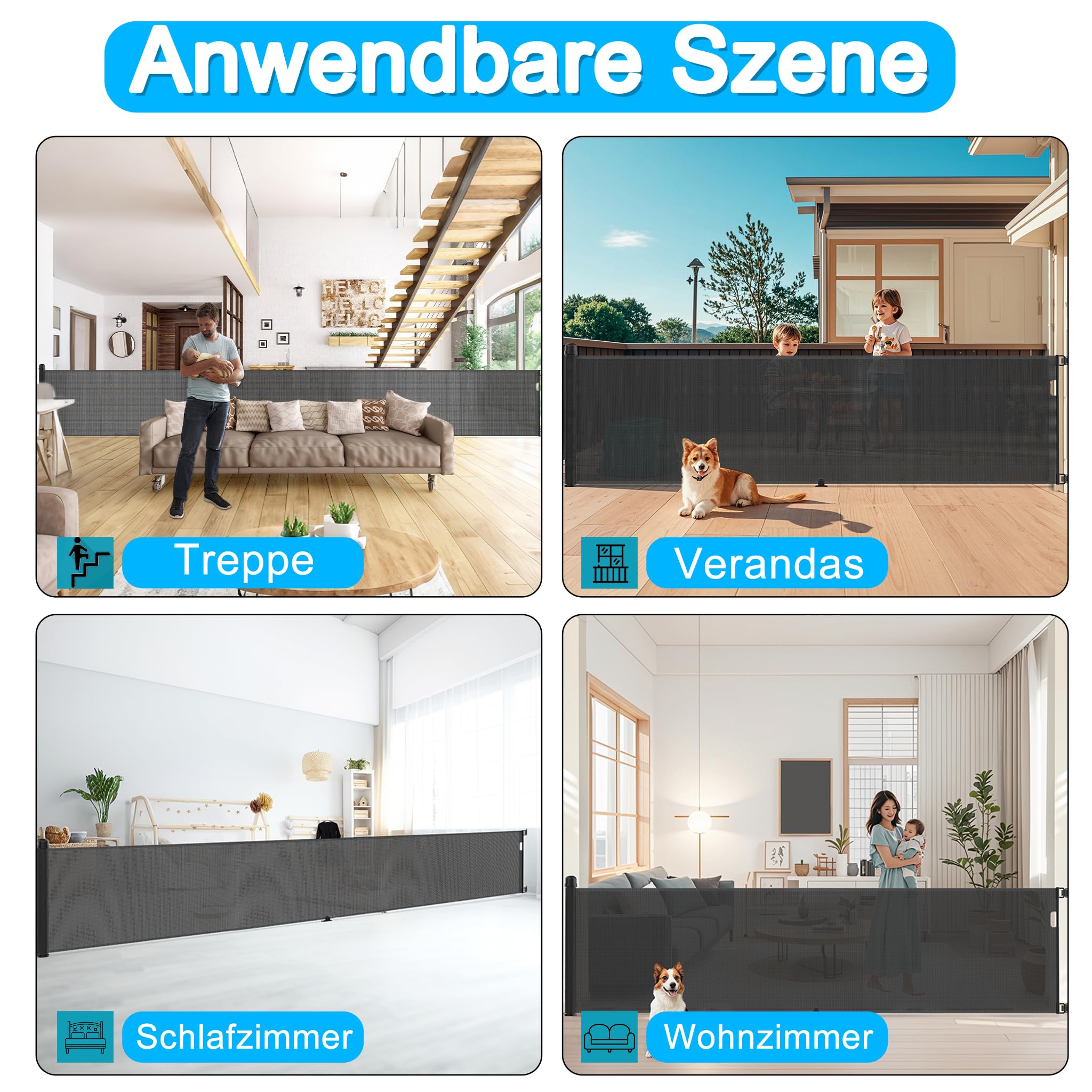 Aufun Treppenschutzgitter Ausziehbar 300cm, Türschutzgitter Baby, Absperrgitter Schutzgitter Treppe für Katzen und Hunde, Extra Breit Babygitter, Treppenschutzrollo für Innen Außenbereich, Schwarz