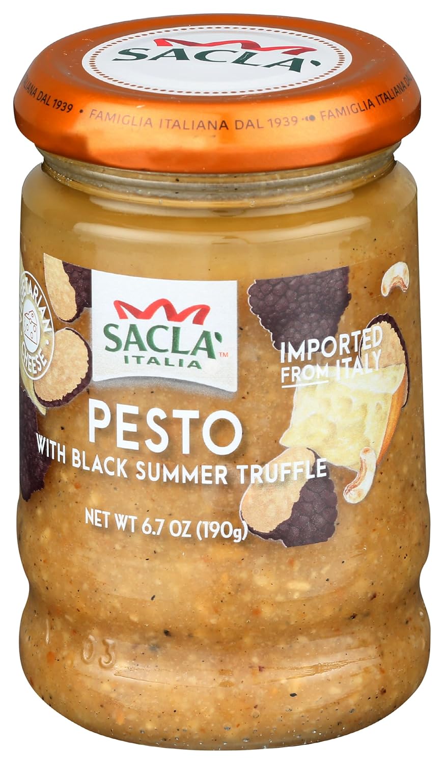 Sacla Pesto With Black Summer Truffle Pasta Sauce, Vegan, 6.7 Ounces (Pack Of 6)