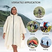 Vista 7 de PTEROMY Poncho de lluvia con capucha para adultos con bolsillo y cremallera, chubasquero impermeable ligero para hombres y mujeres