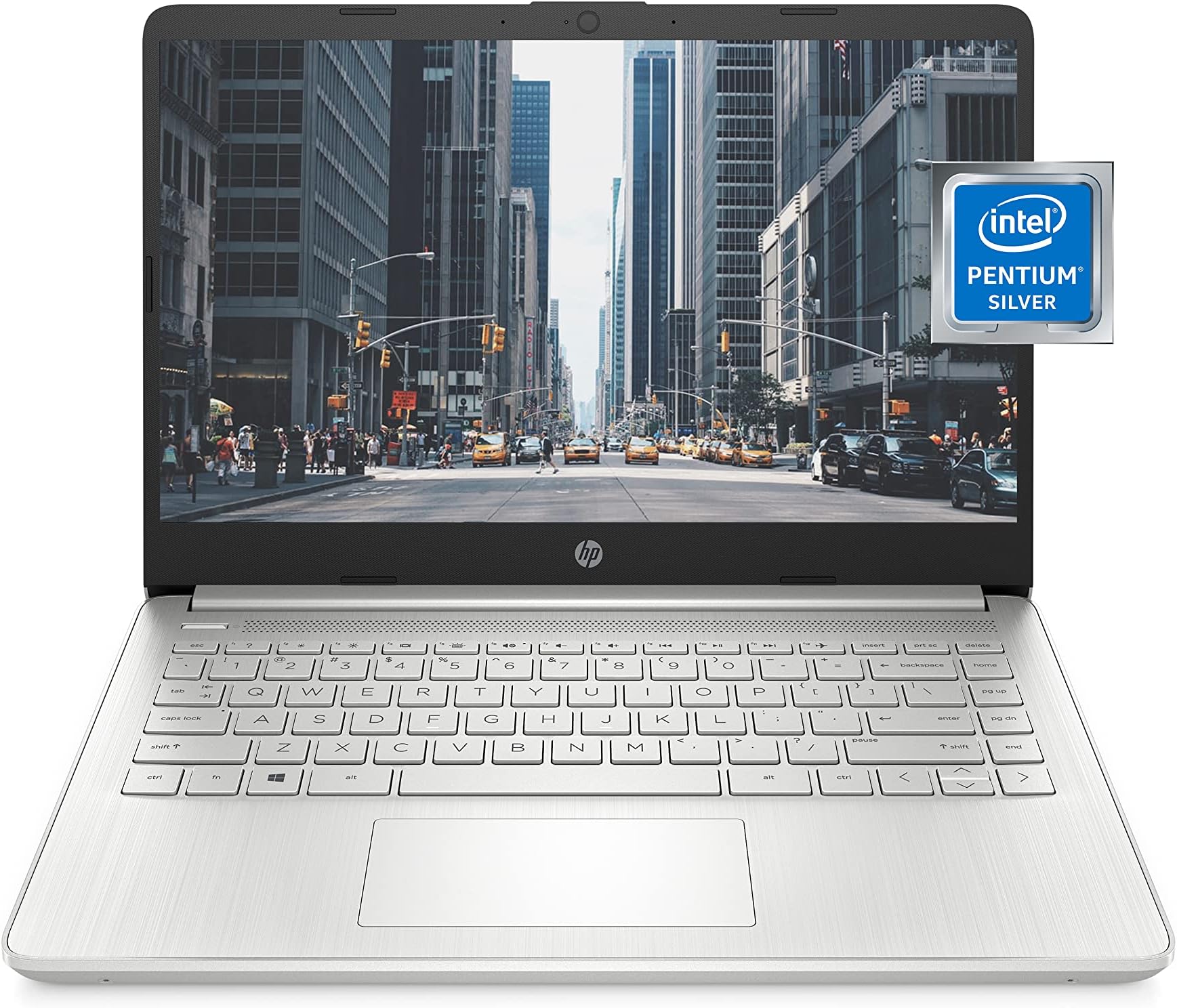 HP14 inch Laptop, Intel Pentium Silver N5030 Processor, Intel UHD Graphics, 128 GB SSD, Windows Window 11 in S Mode (14-dq0090nr, Natural Silver)