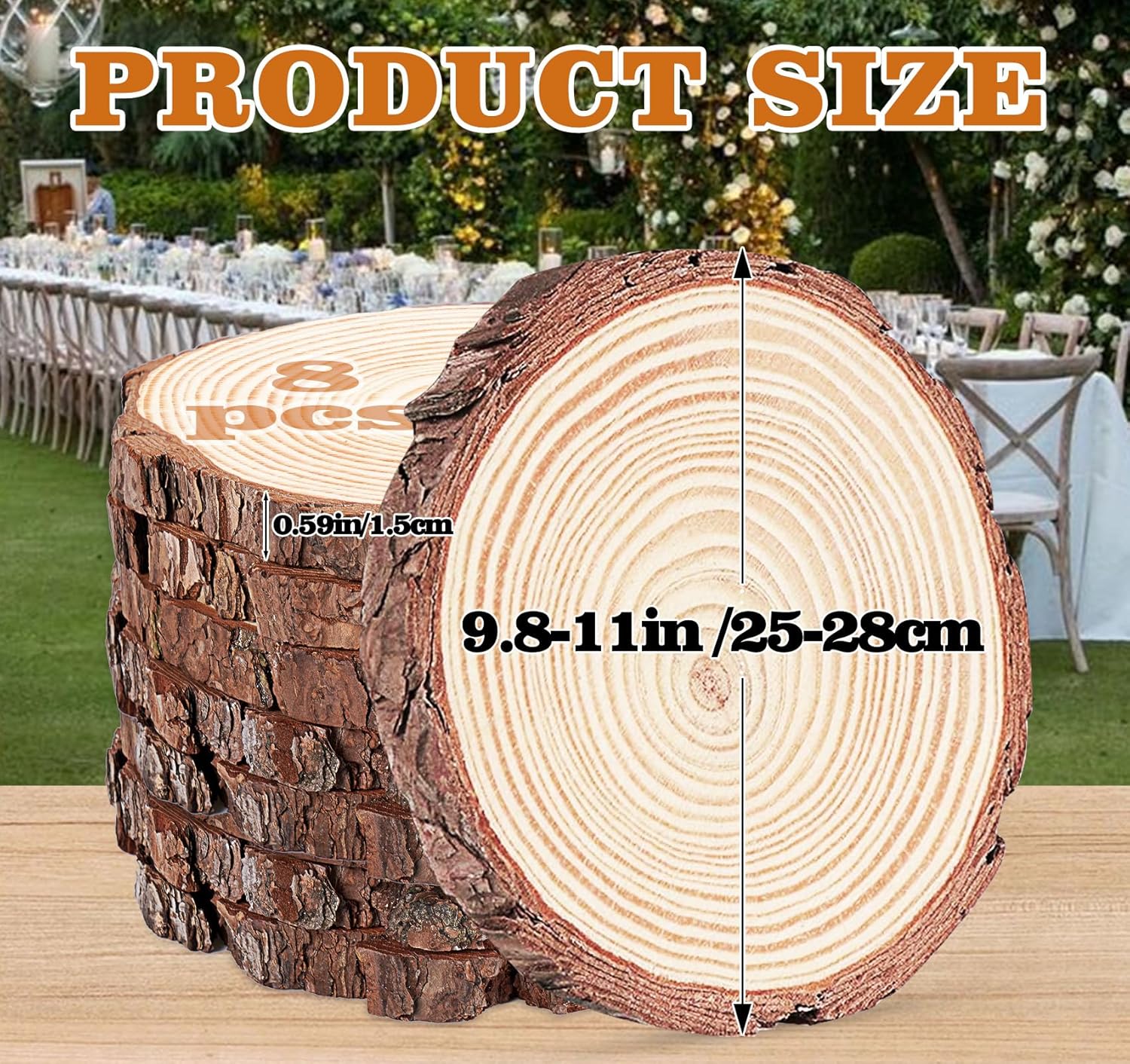 ilauke Wood Slices for Centerpieces, 8 pcs Wood Circles for Centerpieces, 9"-11" Natural Unfinished Wooden for Tables Wedding, Party and Baby Shower Decorations