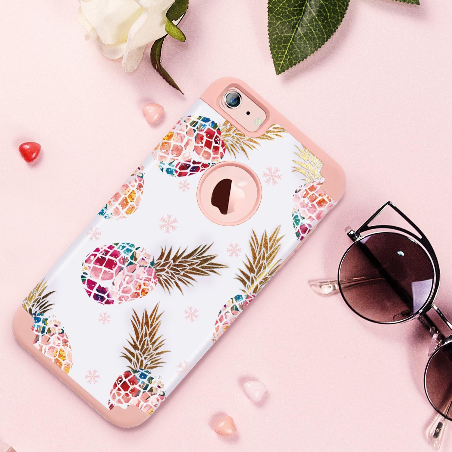 iPhone 6S Plus Case,iPhone 6 Plus Case Pineapple,Fingic Ultra Slim Floral Pineapple Design Case Hard PC Soft Rubber Anti-Scratch Protective Case Cover for iPhone 6 /6s Plus(5.5"),Floral Pineapple/Pink