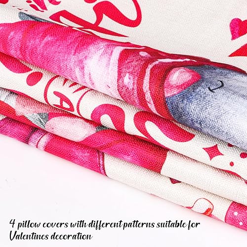 Miniatura 5 de FOPINOA Fundas de almohada de San Valentín, fundas de almohada de San Valentín de 17 x 17 pulgadas, juego de 4 corazones, camión, boda, decoración