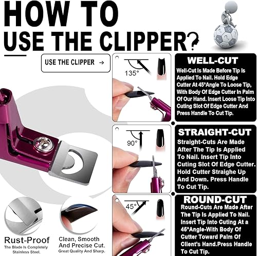 Miniatura 2 de Cortador de puntas de uñas, cortador de borde ajustable, de acero inoxidable, falso, acrílico, falso, manicura, pedicura, afilado, a prueba de