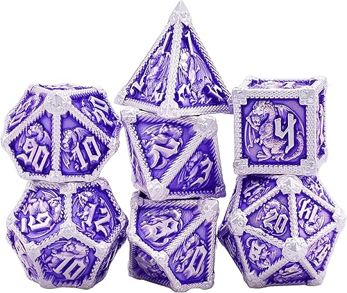 Miniatura 2 de AUSTOR Juego de dados de metal DND de 7 troqueles, juego de dados poliédricos de Calabozos y Dragones con caja D20 D12 D10 D% D8 D6 D4 para
