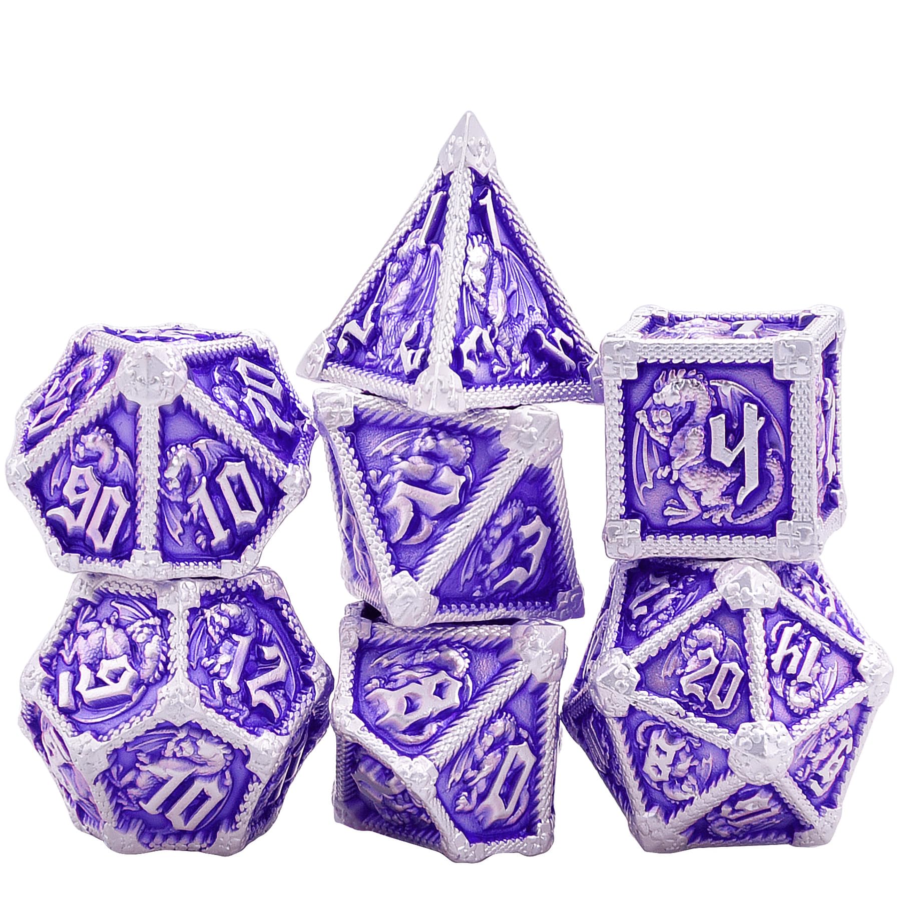 Set De 7 Dés En Métal – D4, D6, D8, D10, D10, D12, D20 – Avec Pochette Velours – Pour JDR, D&D, Pathfinder, Cthulhu Et Plus