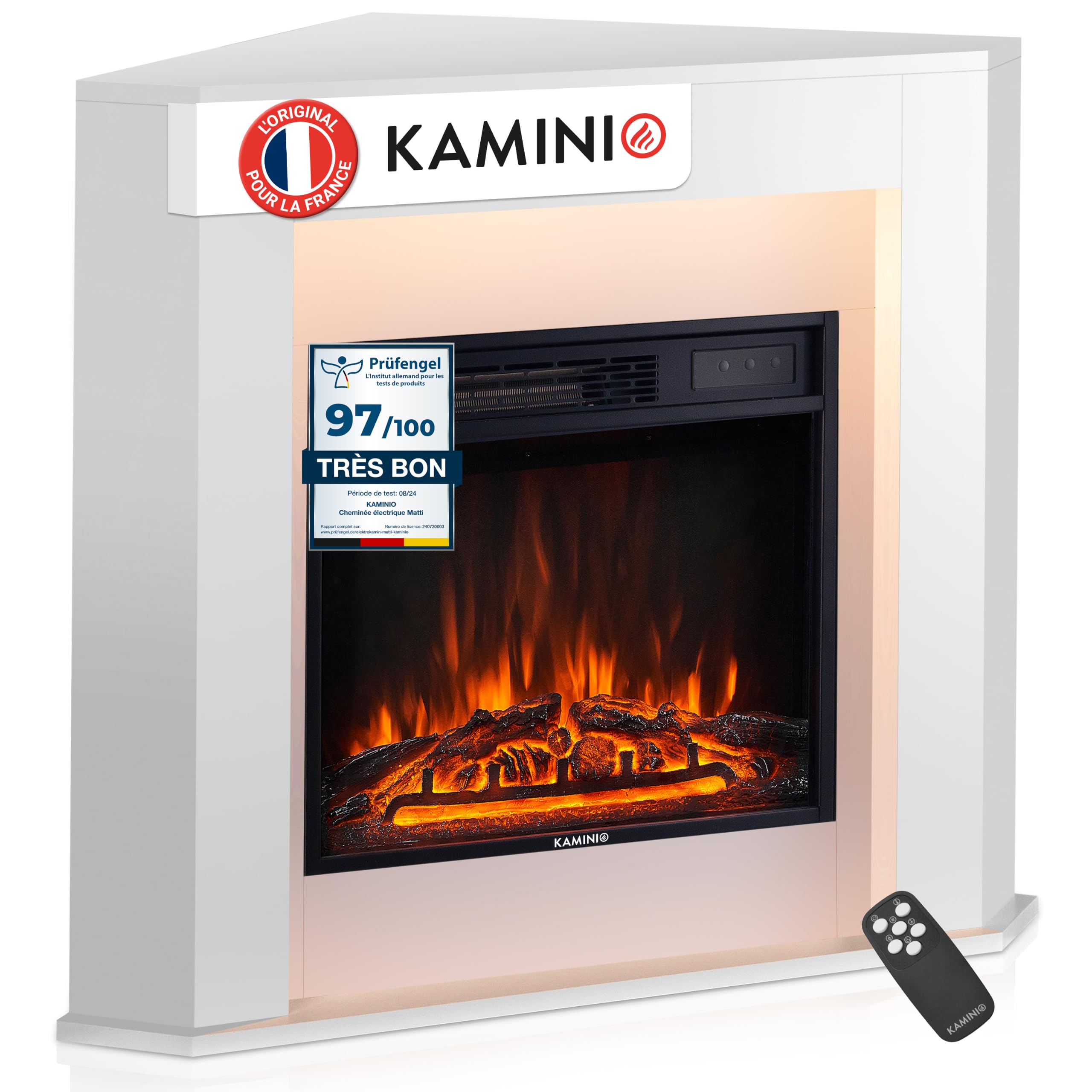 KAMINIO® Matti Angle Blanche Cheminée électrique à Poser