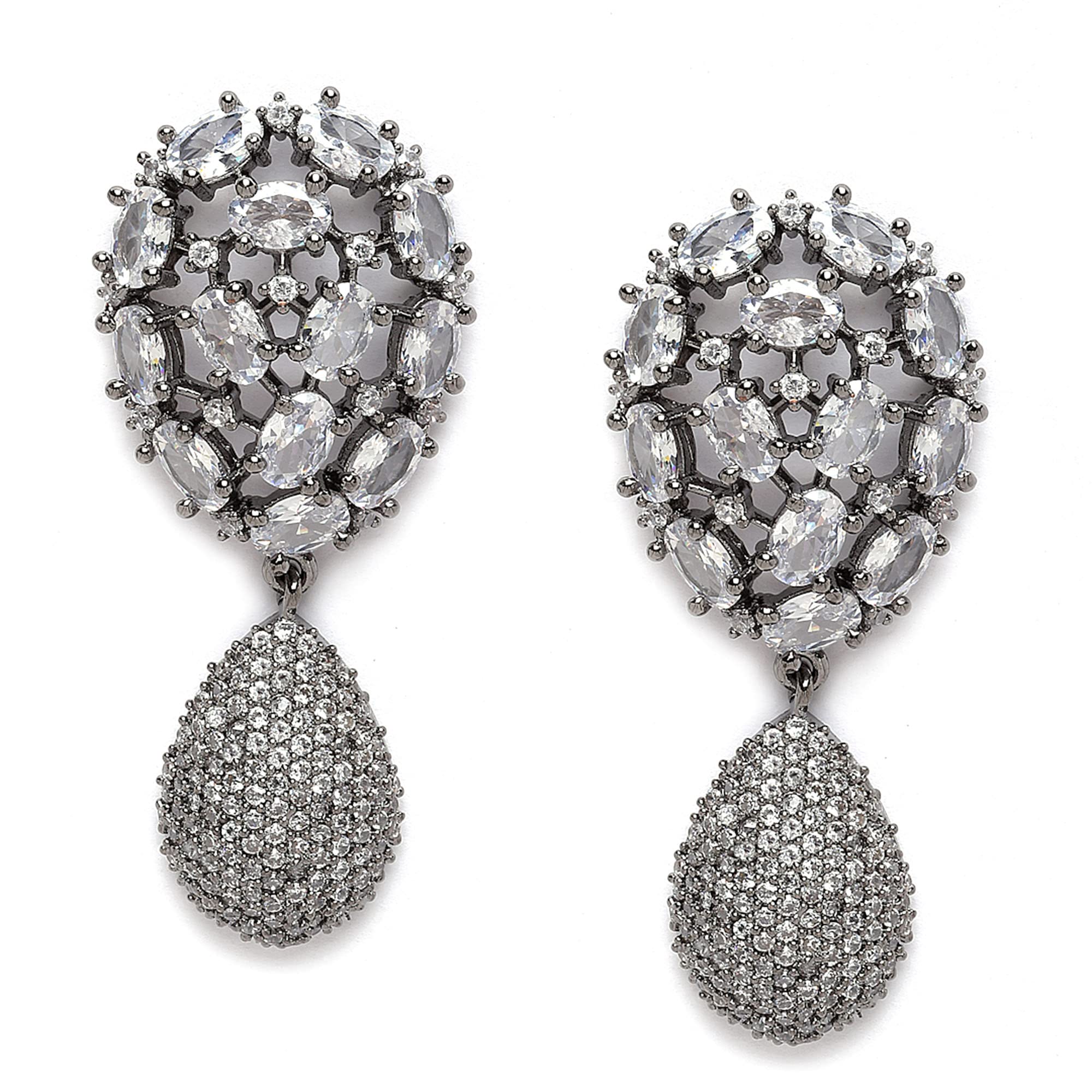 zeneme Rhodium-Plated Gunmetal Toned American Diamond Teardrop Shaped Drop Earrings for Girls and Women-picture-16