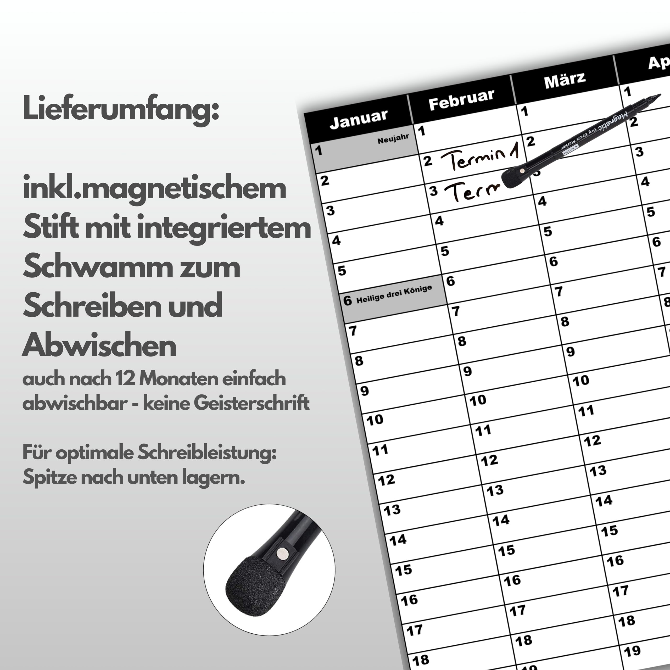 XL Wandplaner 70x66 cm, statisch selbsthaftend, abwischbar, wiederverwendbar & rückstandsfrei. Wandkalender, Jahresplaner für Büro & Familie mit Monats- & Wochenplaner. Größe zw. DIN A1 und DIN A2