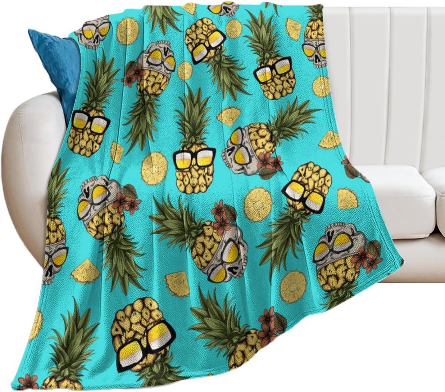 Beer Sunglasses Pineapple Blanket Gifts for Men,Soft and Comfortable Christmas Throw Blanket Pineapple Gifts,Tropical Fruits Decoration for Home Bedroom Sofa 80"x60"