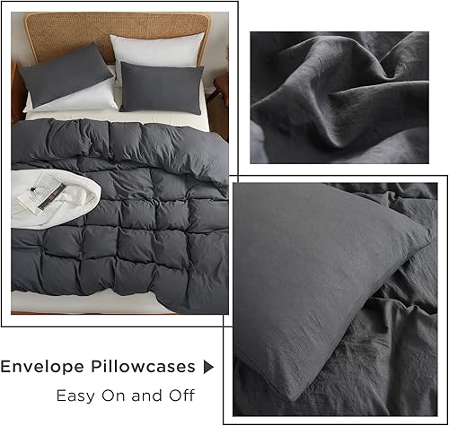 Miniatura 6 de ATsense Funda de edredón tamaño King, 100% microfibra lavada súper suave, juego de ropa de cama de 3 piezas, color gris oscuro, con cierre de