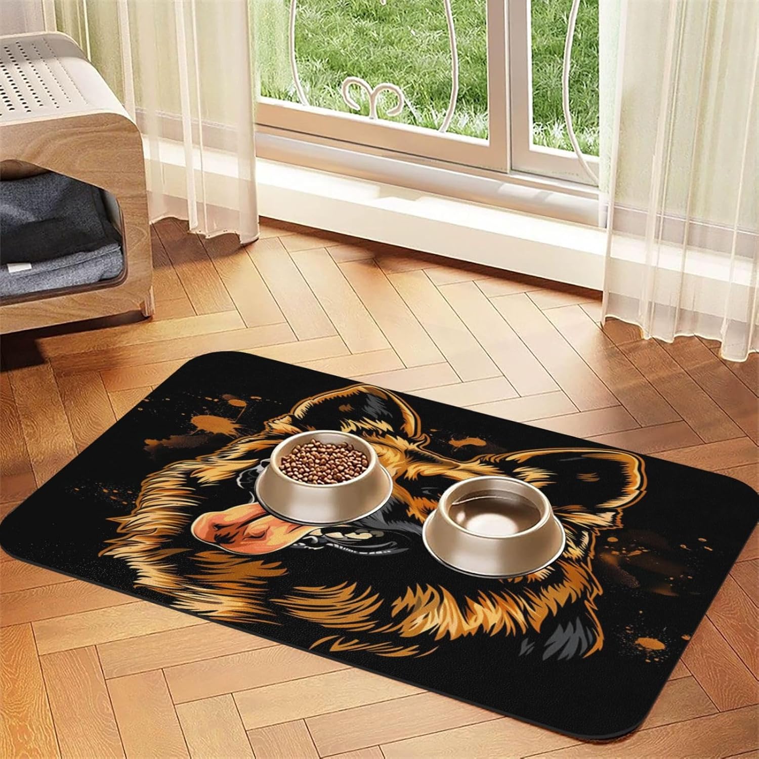 German Shepherd Dog (1) Pet Food Mat Dog Non-Slip Feeding Mat Cat Bowl Mats Pets Placemat for Food and Water 40x60cm
