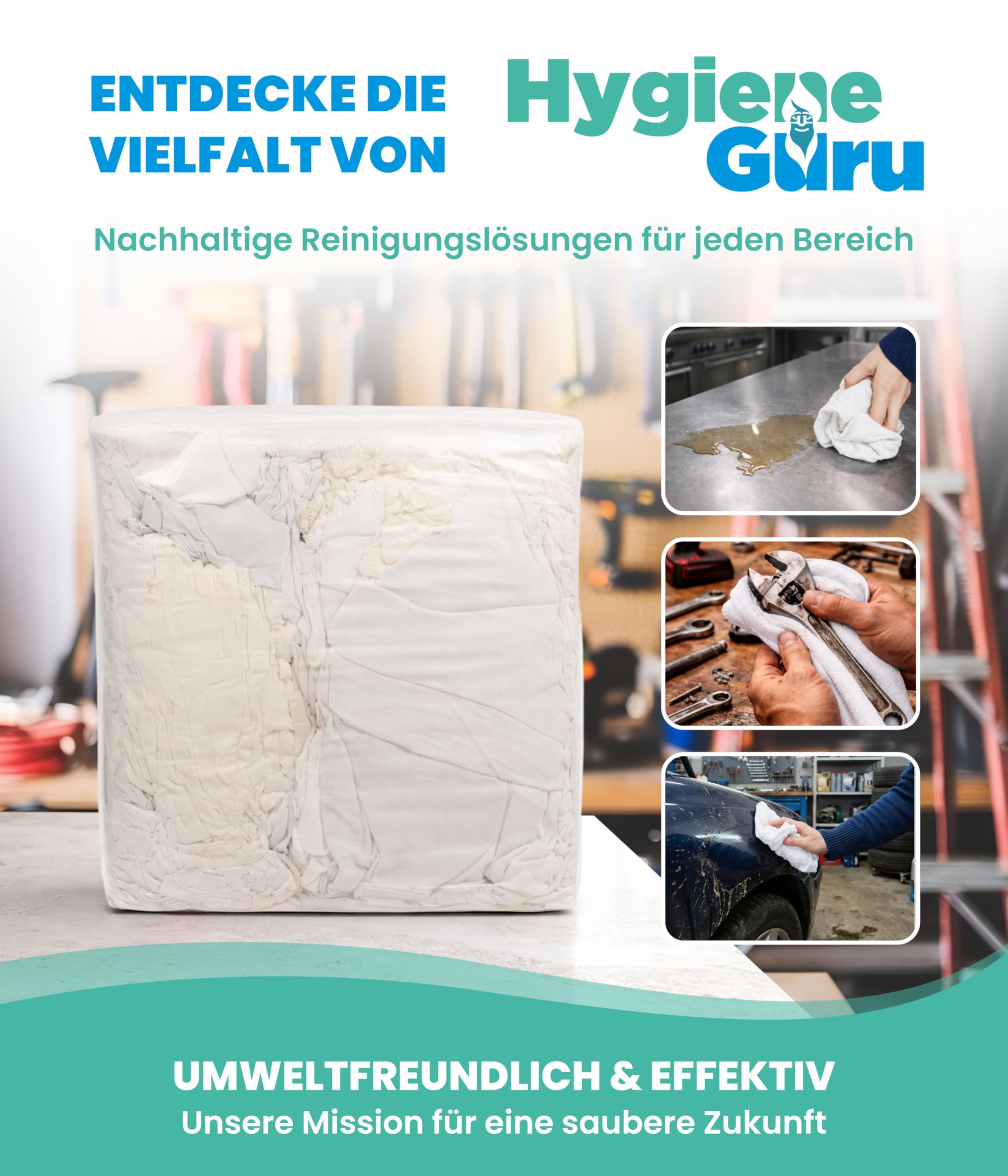 Hygiene Guru® Putzlappen Industrie Weiß (2x10 kg) - Hochsaugfähige Reinigungstücher nach DIN 61650 - Ideal für Werkstatt & Haushalt - Industrieputzlappen Nachhaltig & langlebig