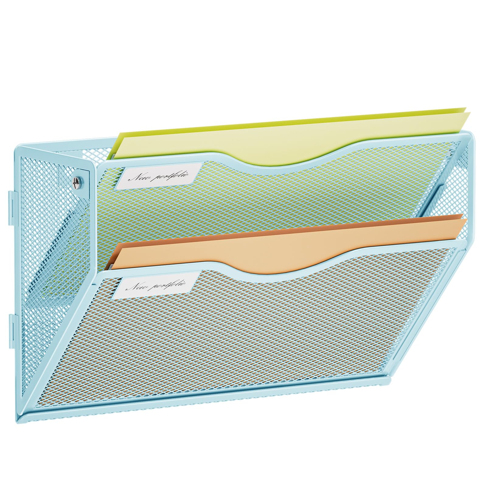 Marbrasse,File Organiser,2-Tier A4 Wall Mounted Document Holder,Metal,Blue