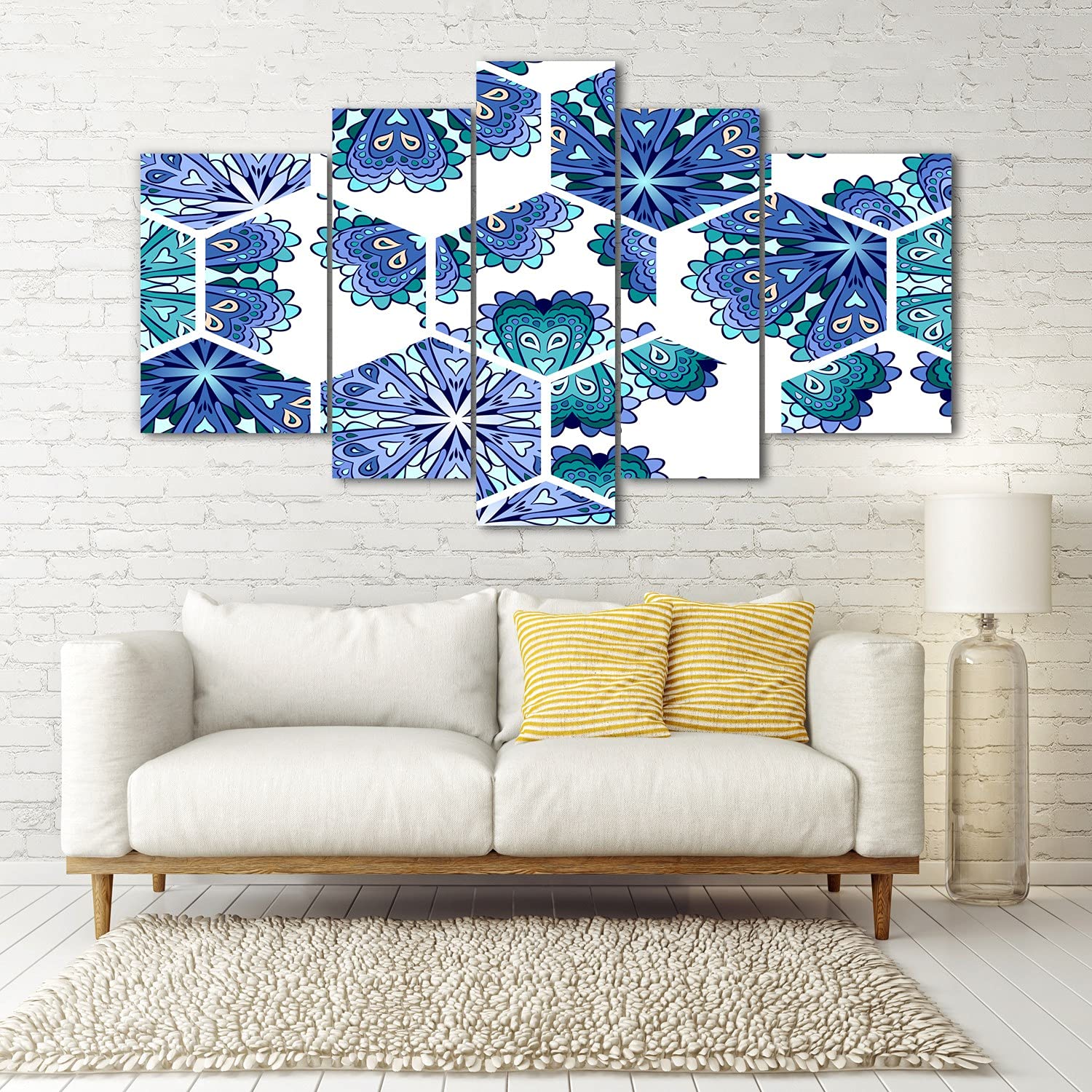 Tulup Glasbild Wandbild 170x100cm Wandkunst 5 Teile Gehärtetem Sicherheitsglas Küche & Wohnzimmer Akrylglas - Elemente Mandala