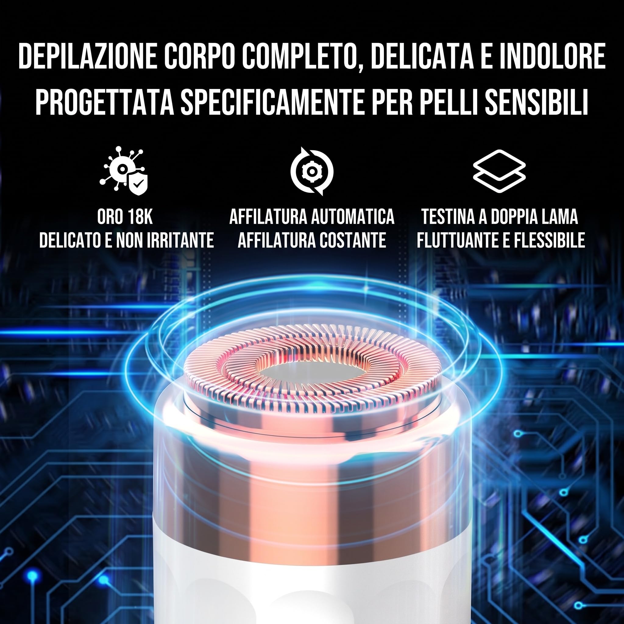 evebeauty prosilk 3.0 epilatore viso, 2 in 1 Rasoio Elettrico | Testina 2 in 1 ceramica 17mm, dischi agli ioni d’argento, ricaricabile USB-C, per mento baffetti e sopracciglia