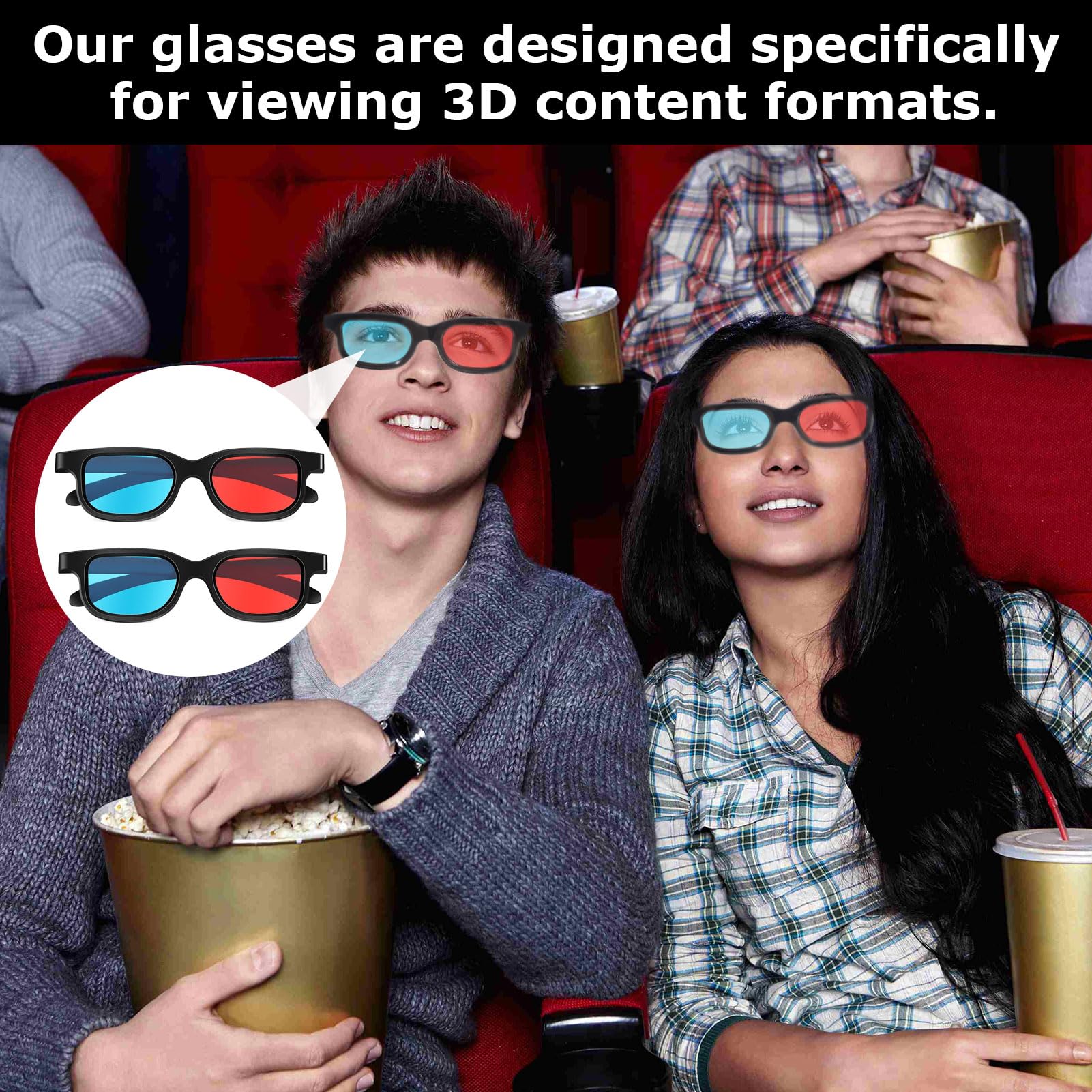 2 occhiali 3D, 3D, occhiali 3D, occhiali 3D, per televisori, occhiali 3D, rossi e blu, occhiali anaglifici 3D, per film, giochi per PC, spettacoli di luci, home theater, feste in vacanza