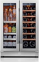 Ca'Lefort 24 Inch Dual Zone Wine & Beverage Fridge - 60 Can/20 Bottle, 36-72°F, 3-Color LED, Built-in/Freestanding 4.1 cu.ft Cooler