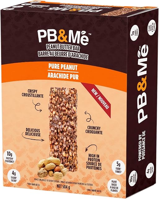 PB&Me Peanut Butter Protein Bars – Pure Peanut, 10g Protein, Low Sugar, High Fiber, No Artificial Sweeteners or Preservatives, Meal Replacement, 12-Pack, Snack Bars for Work, Gym & Travel