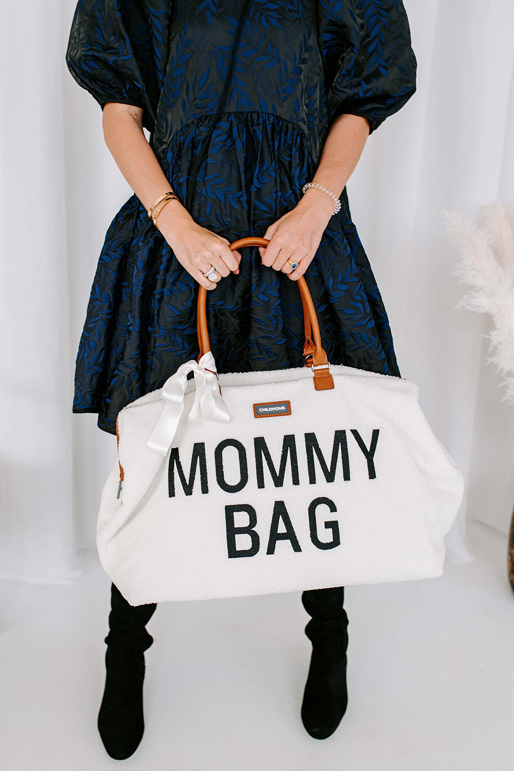 CHILDHOME, Mommy Bag, Sac à Langer, Maternité, Sac de voyage, Grande Contenance, Tapis à Langer, Bandoulière Ajustable, Compartimenté, Poche Isotherme, Passage pour Valise, Teddy Ecru - 4