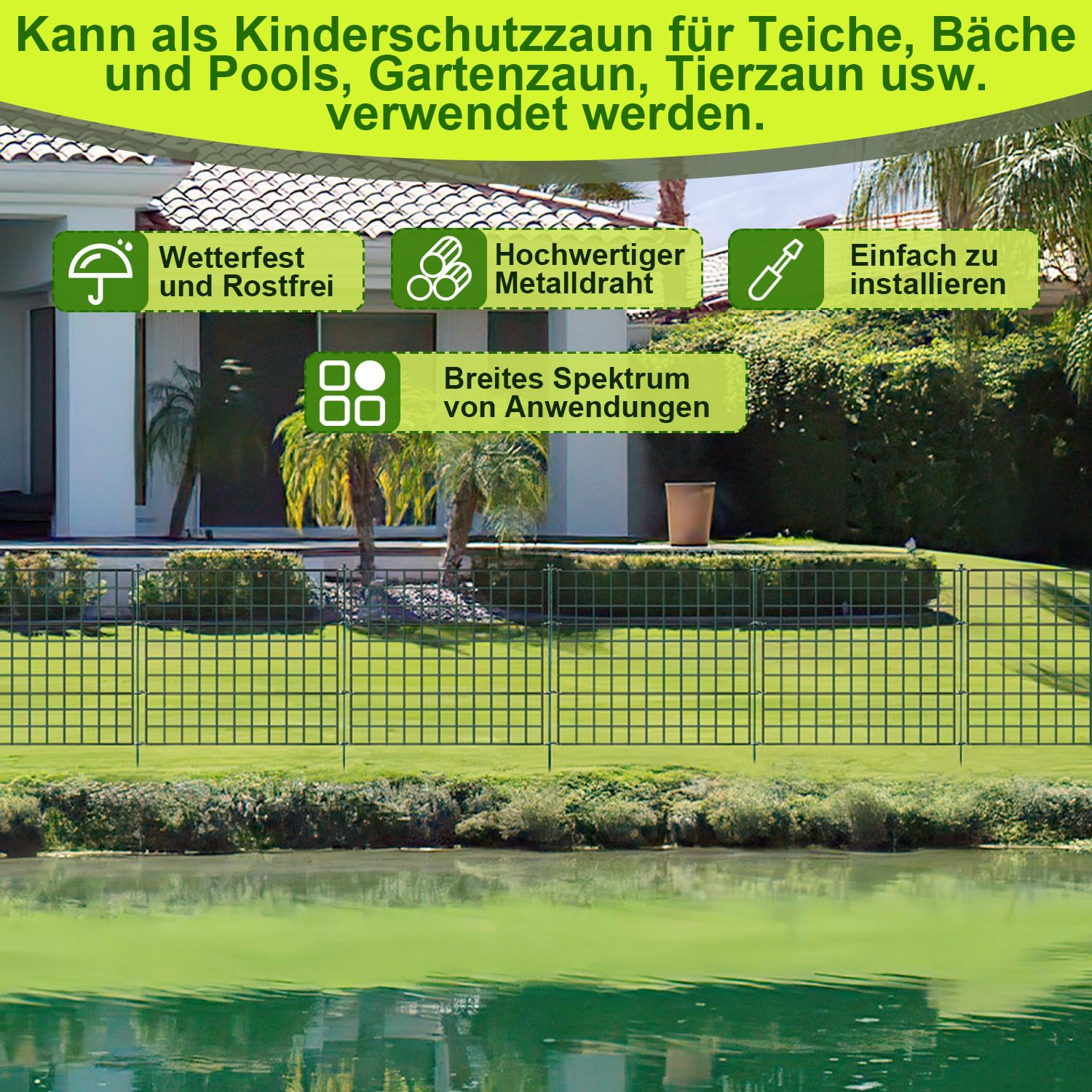 Ansobea Recinto da Giardino, Recinzione Giardino in Metallo set di 11 pezzi, Palizzata da Giardino per esterni, 5 elementi di recinzione e 6 barre di fissaggio (arco inferiore, verde