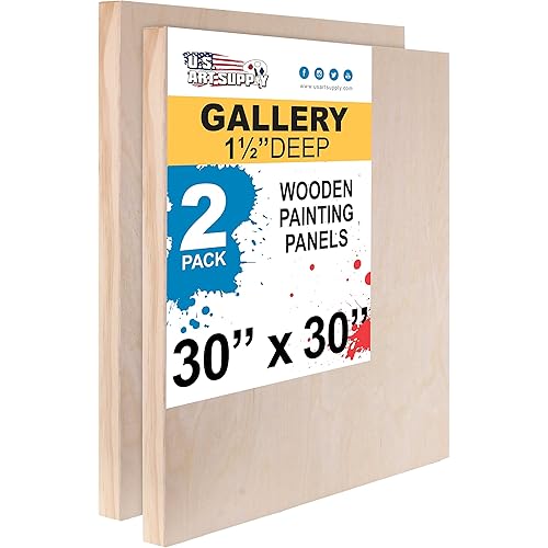 U.S. Art Supply Unfinished Cradled Wood Panels for Painting, 2 Pack of 30x30 inch - Gallery Birch Wooden Canvas Boards 1-1/2" Deep - Mixed-Media Craft, Acrylic, Oil, Encaustic, Paint Pouring