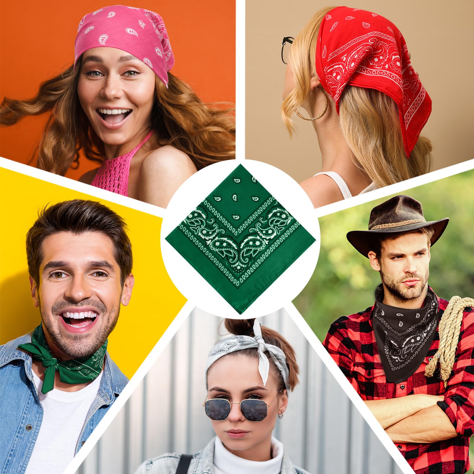 PLULON Bandanas Bulk Paisley Pattern for Women Men, Head Scarf Cowboy Bandana Neon Handkerchiefs Cycling Face Mask Boy Girls