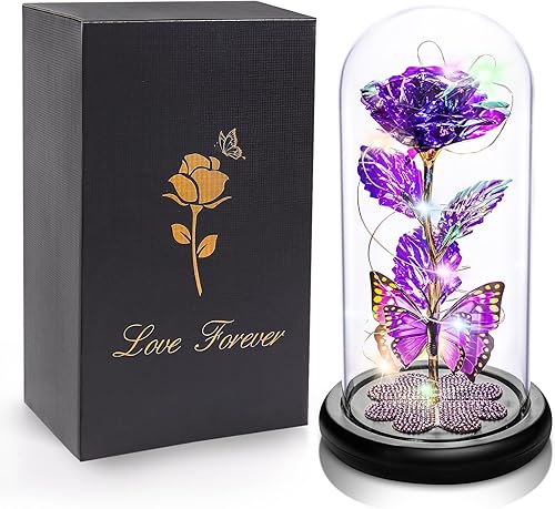 Miniatura 7 de Pusuny Regalos para mujeres, regalos de cumpleaños para mujeres, rosa de cristal de galaxia eterna, flor de cristal iluminada en cúpula de cristal