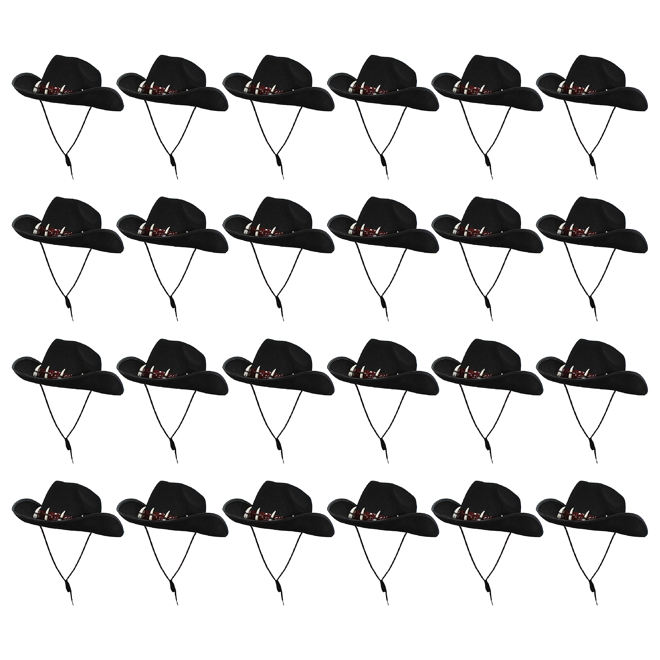 Australian Bush Tucker Hat - Pack of 24 - Black Outback Hat with Fake Teeth - Adults Australia Day Crocodile Hunter Fancy Dress Costume Accessory