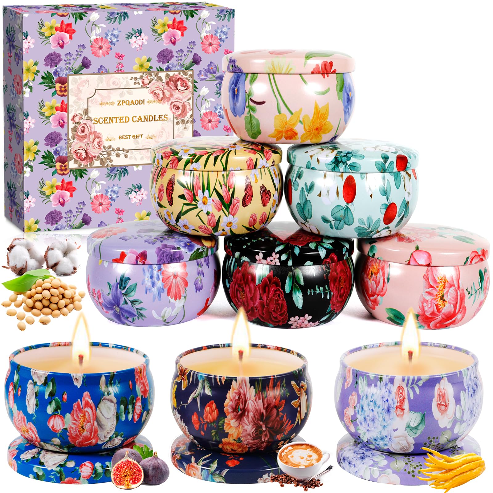 ZPQAODI Velas Aromáticas para Mujer 9 Packs,Perfumadas de Aromaterapia Cera de Soja Regalo Decorativas,Ideas Regalo Mujer,Aromaterapia,Velas Perfumadas Para Regalo Día de la Madre Cumpleaños Yoga