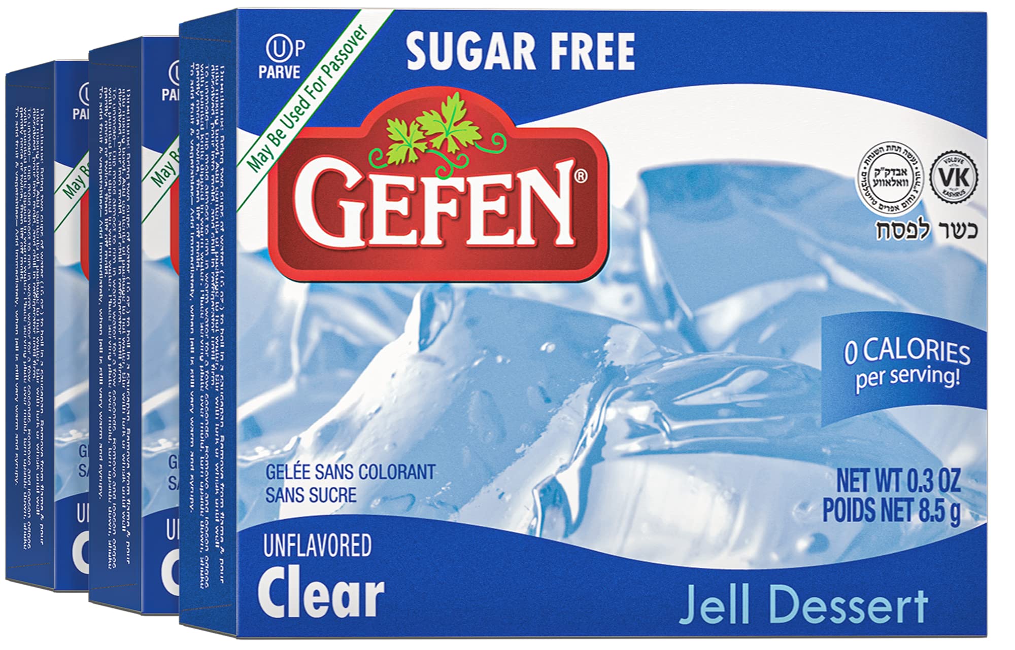 Gefen Sugar Free Clear Unflavored .3oz (3 Pack) | Fish Free & Meat Free, Vegan Friendly, Easy to Prepare, Kosher for Passover
