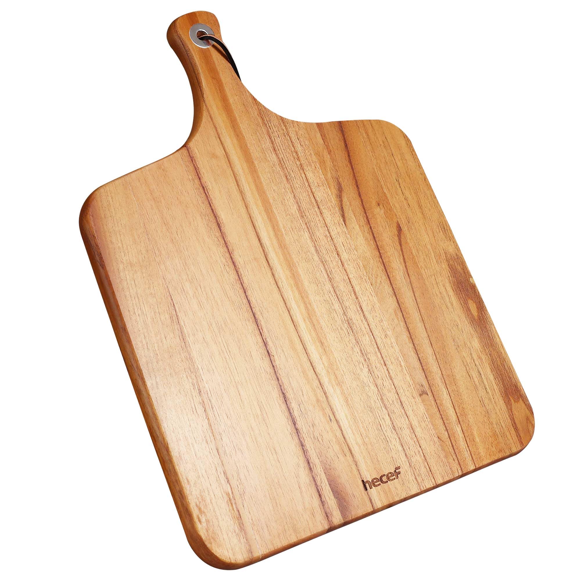hecef 16.5 inch Wooden Serving Board Large Charcuterie Board with Handle Solid Wood Cheese Paddle Board for Fruit, Bread, Cheese, Crackers （Square）