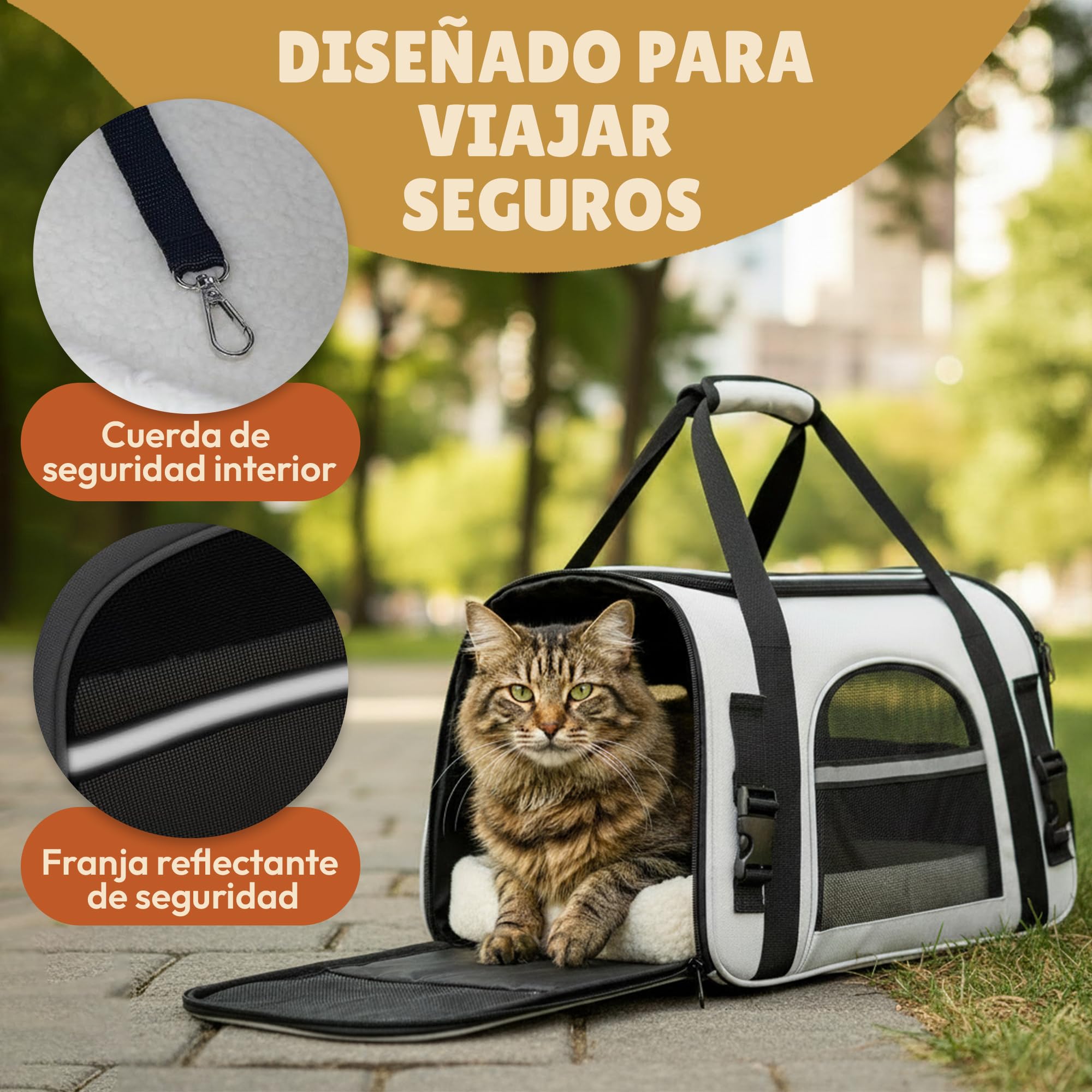 Transportín para Gato Apto para Avión – Bolsa Blanda y Plegable hasta 8 kg con Asa y Correa – Ideal para Viajes y Coche. Incluye Botella Agua Perro 2 en 1