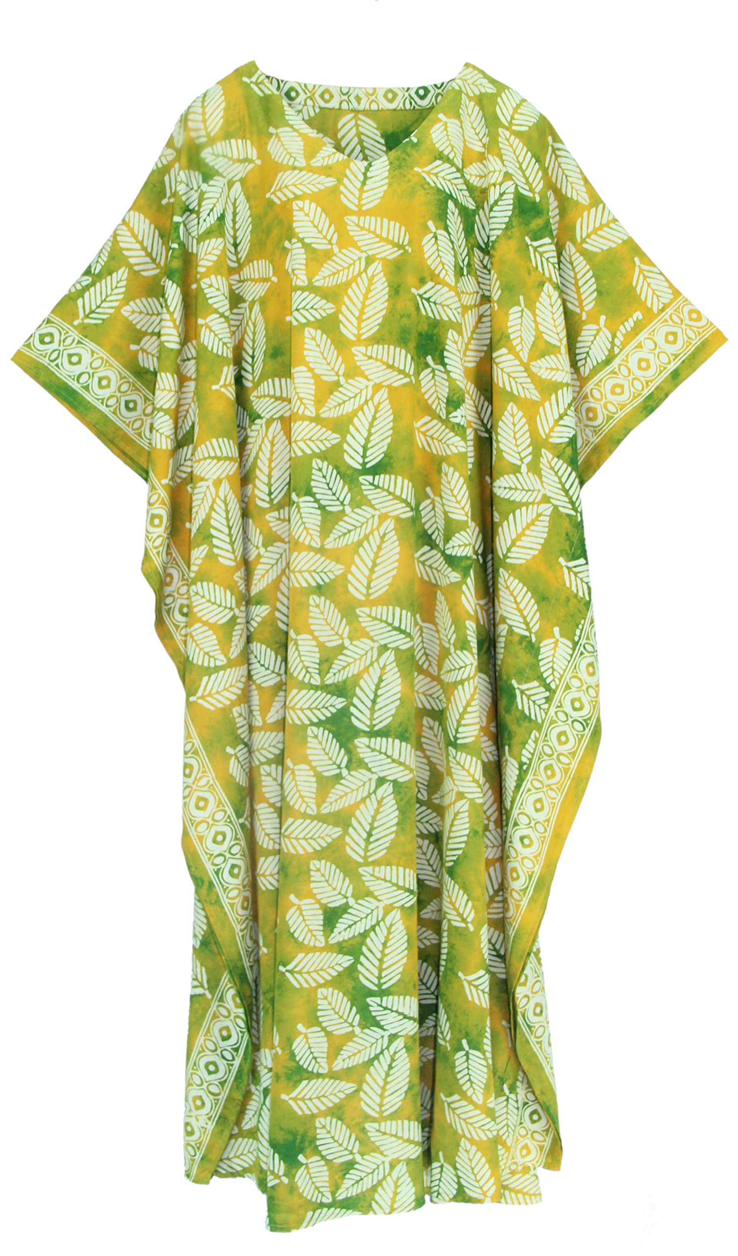 BeautybatikWomen Hand Blocked Batik Rayon Caftan Kaftan Loungewear Maxi Plus Size Long Dress XL to 4X