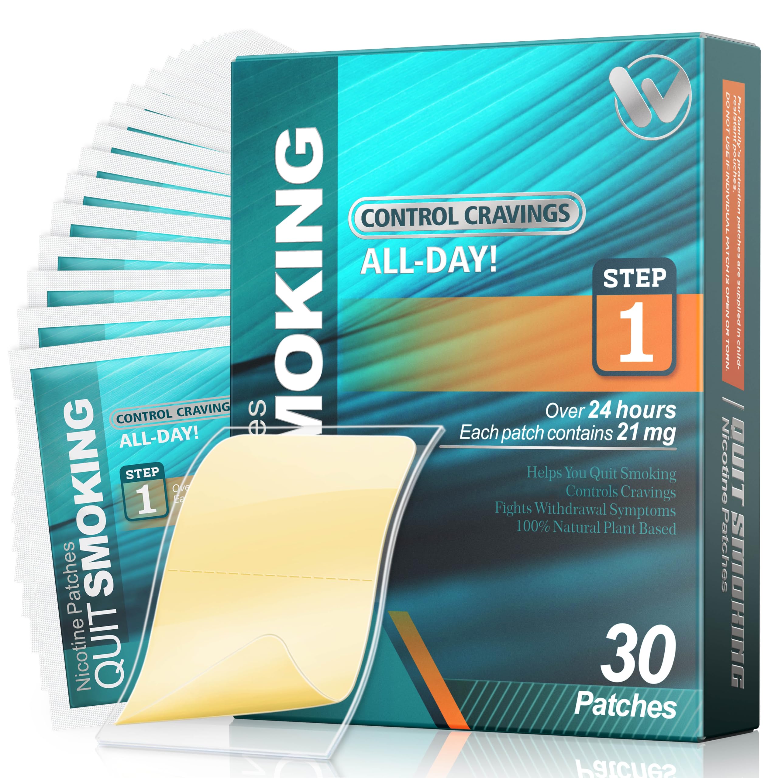 Nicotine Patches Step 1 Effective Helps Quit Smoking, 21 mg, 30 Patches Smoking Aid to Help Quit Smoking, Each Patch Provides a 24-Hour Nicotine Transdermal System