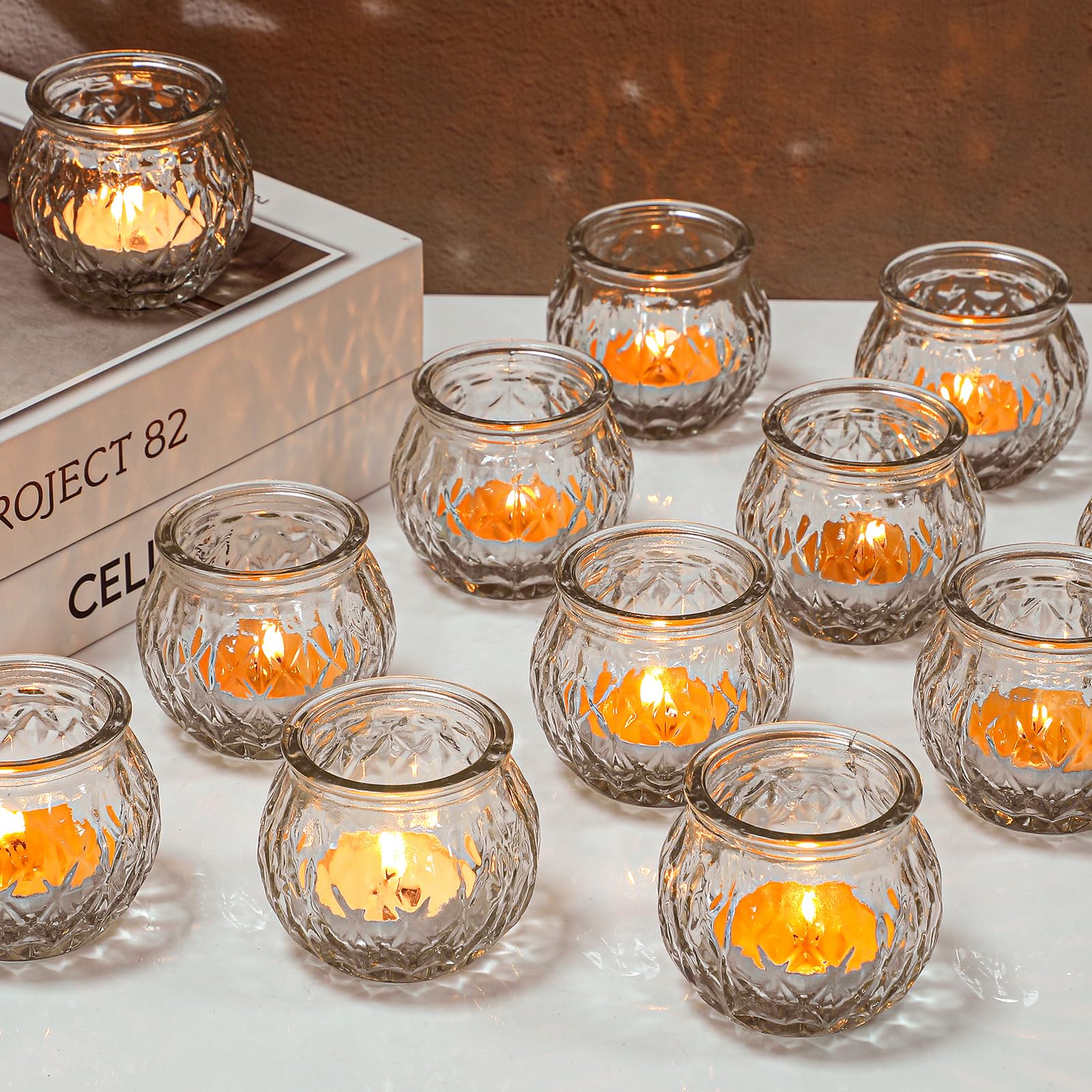 Hushee 40 Pcs Round Tea Lights Candle Holder Glass Tealight Candle