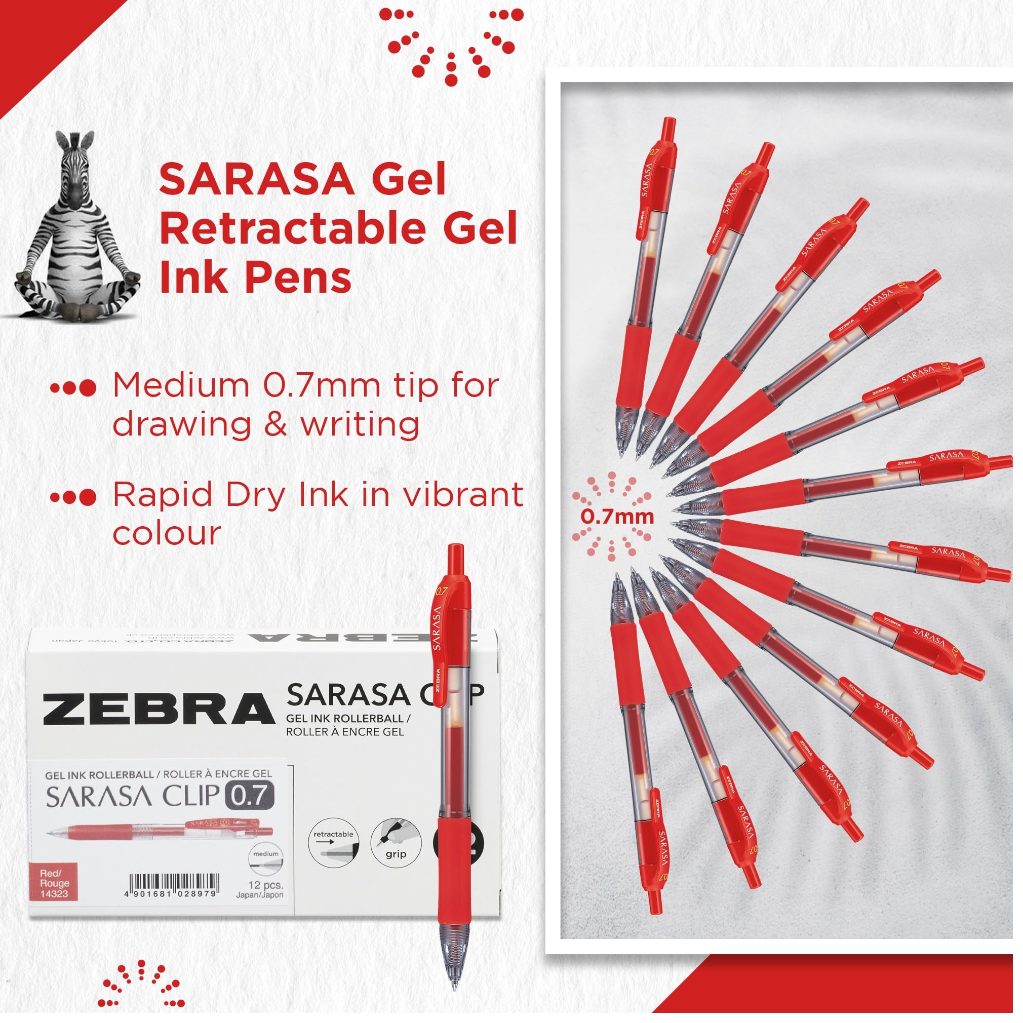Zebra 46810 Sarasa Gel-Drucktintenroller, Schwarz, mittlere Strichbreite, 12er Pack blau