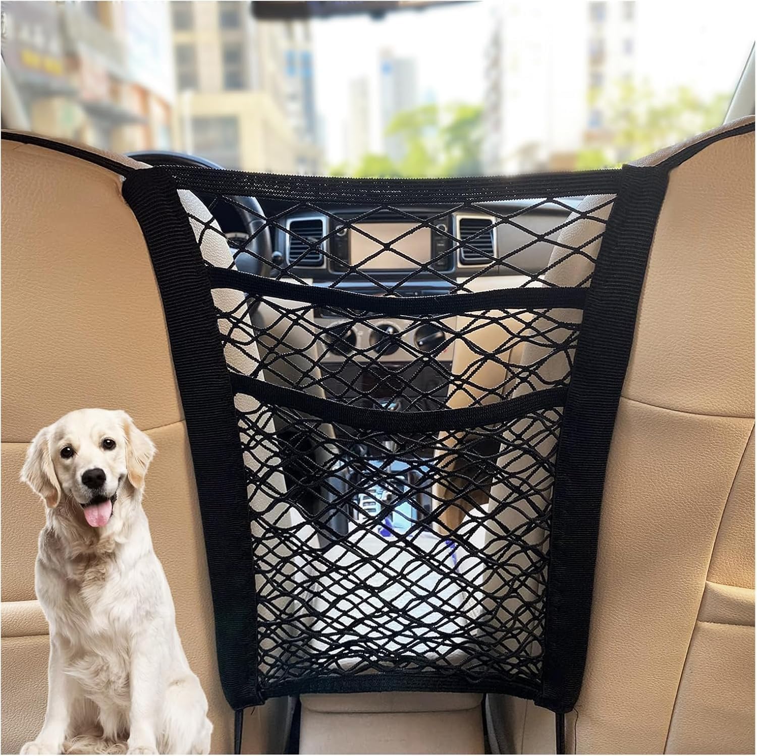 Onemaji Normal Car Dog Guard Net For Renault Symbioz Ab 2024 3-Layer Elastic Pet Barrier And Front Seat Storage Organiser Mesh Safe Interior Divider For Dogs And Children
