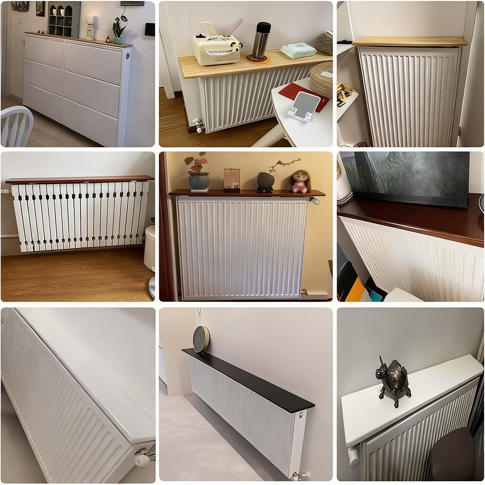 Slish Półka grzejnikowa z drewna sosnowego, 20 x 20 x 1 cm, montowana na ścianie, do salonu, sypialni i przedpokoju, idealna dekoracja domu i organizer na grzejniki