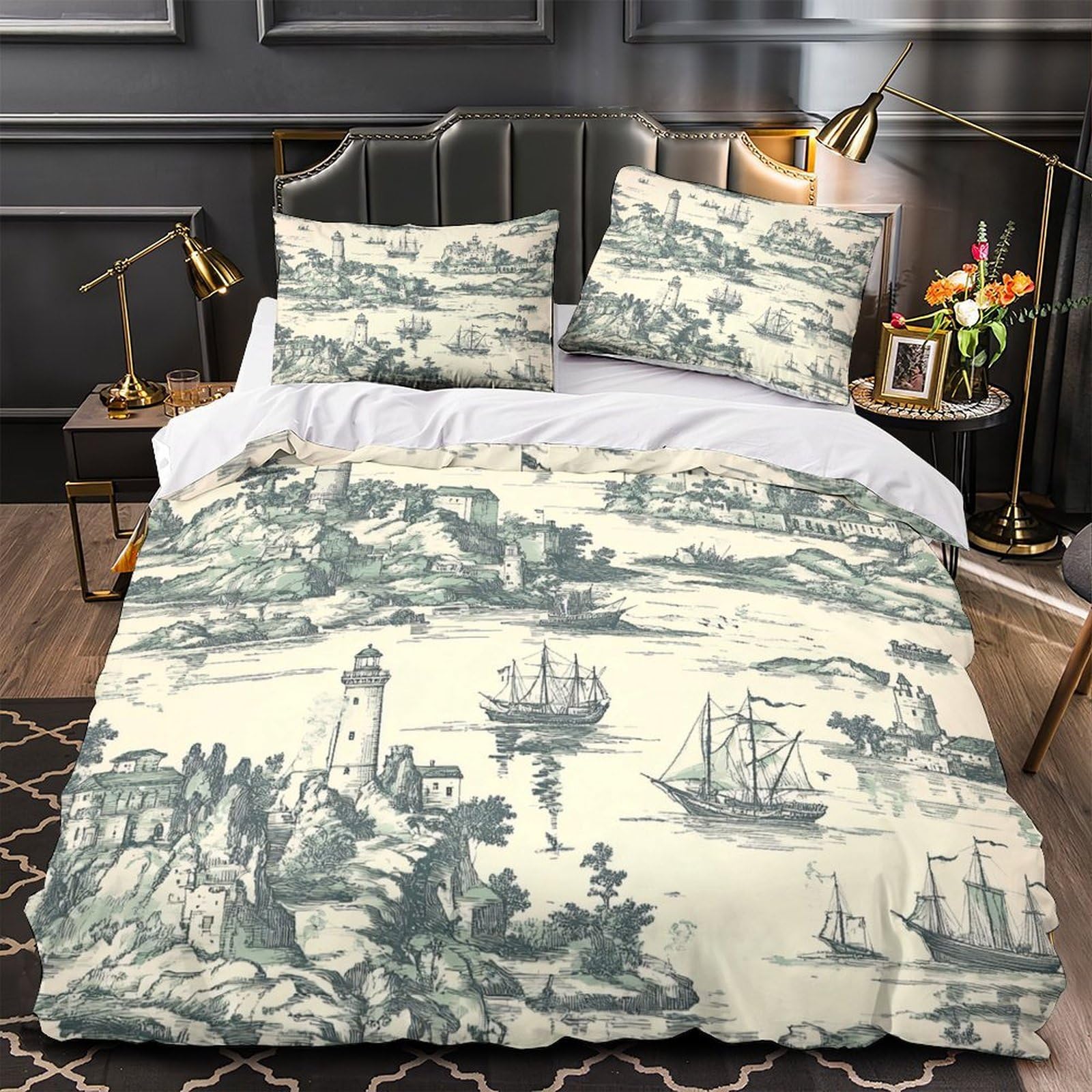 Parure de lit paysage côtier 3D pour une chambre adulte relaxante