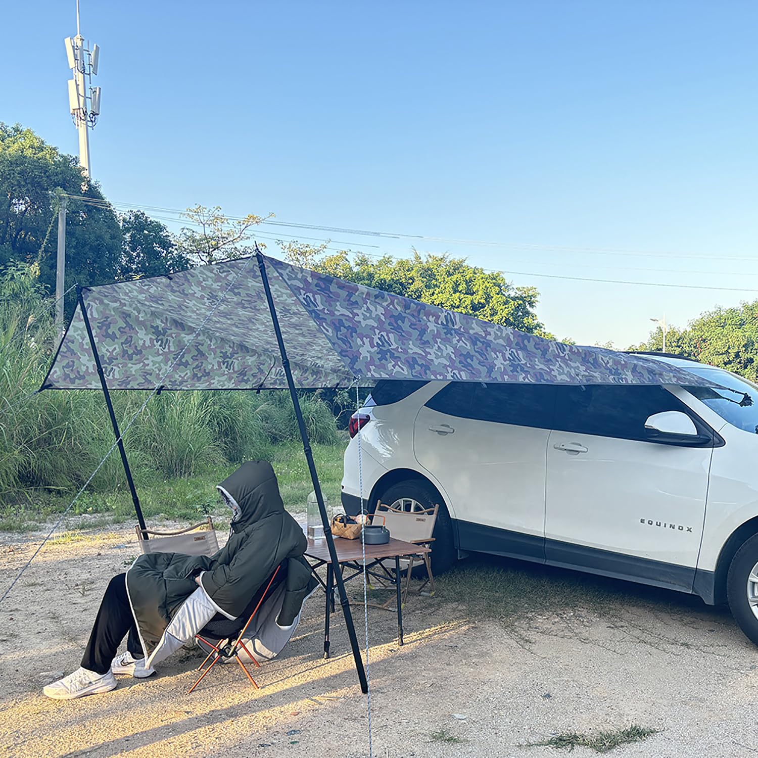 Plandeka do Markizy Samochodowej 3x3m,Maskująca Markiza SUV na Tylną Klapę do Campingów Tylne Schronienie Pod Markizą,Pojazdu Wodoodporna Namiotowa Osłona Słoneczna na Tylną Klapę da Kamperów