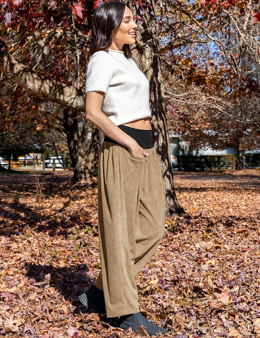 TARSE Womens Corduroy Harem Pants Casual Elastic Waist Wide Leg Pants Boho Loose Fit Baggy Trousers with Pockets - Image 4