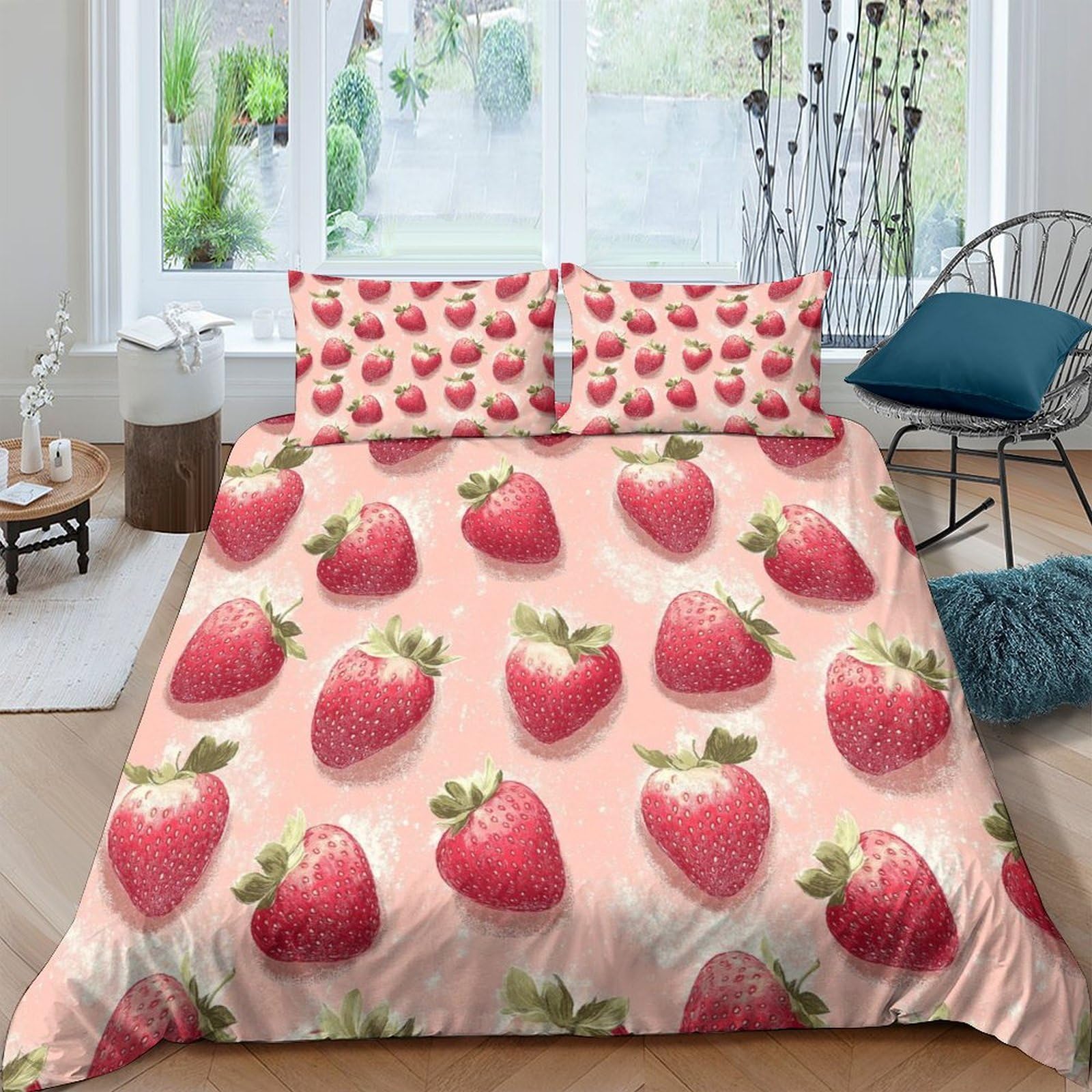 Ctjqhvkz Style-7 3D Printed Strawberry Pattern Fitted Sheet Microfiber Soft Pink Fruit Mattress Cover For Bedroom Guest Room Home Decor Single（135X200cm）