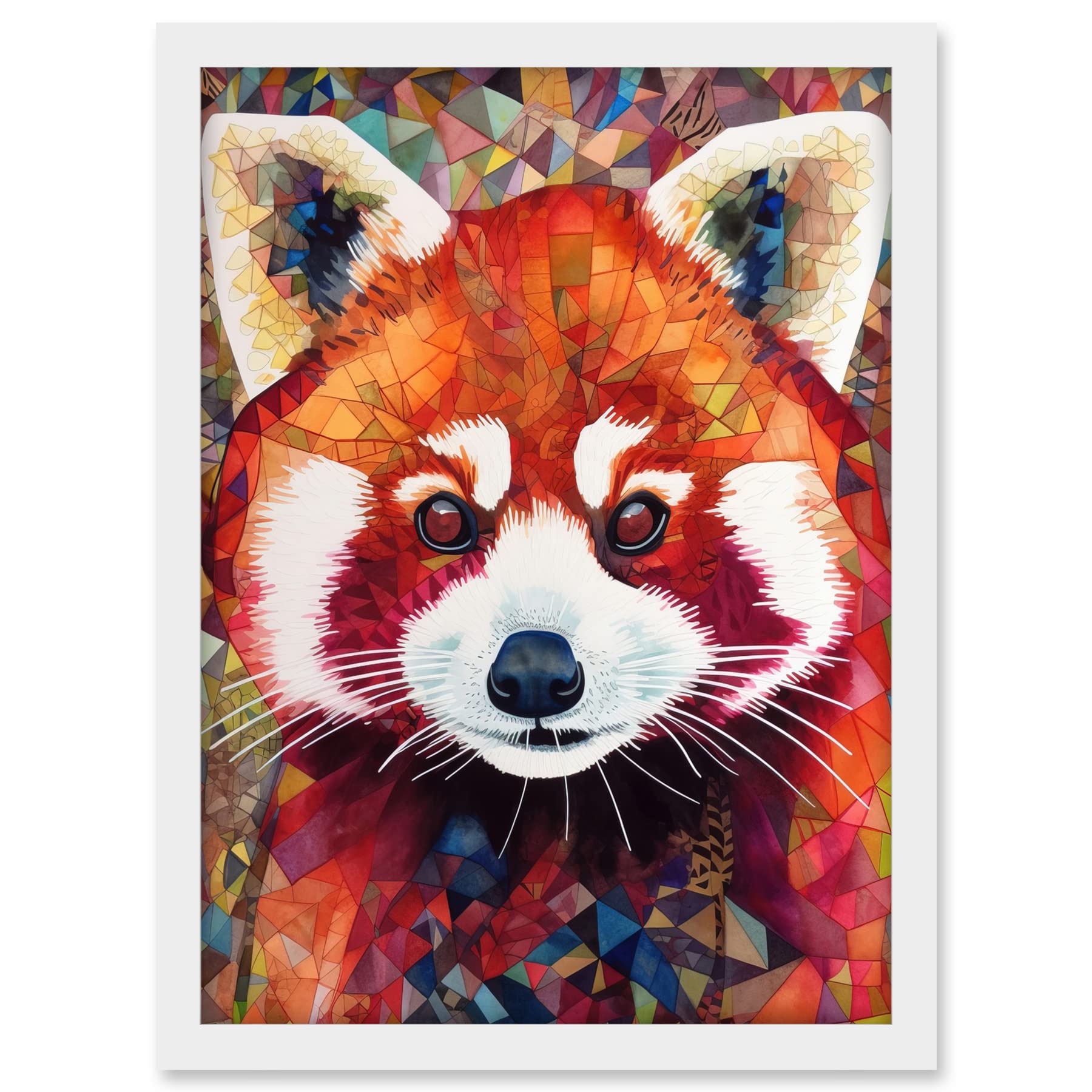 Artery8 Red Panda Portrait Multicoloured Folk Art Artwork Framed A3 Wall Art Print