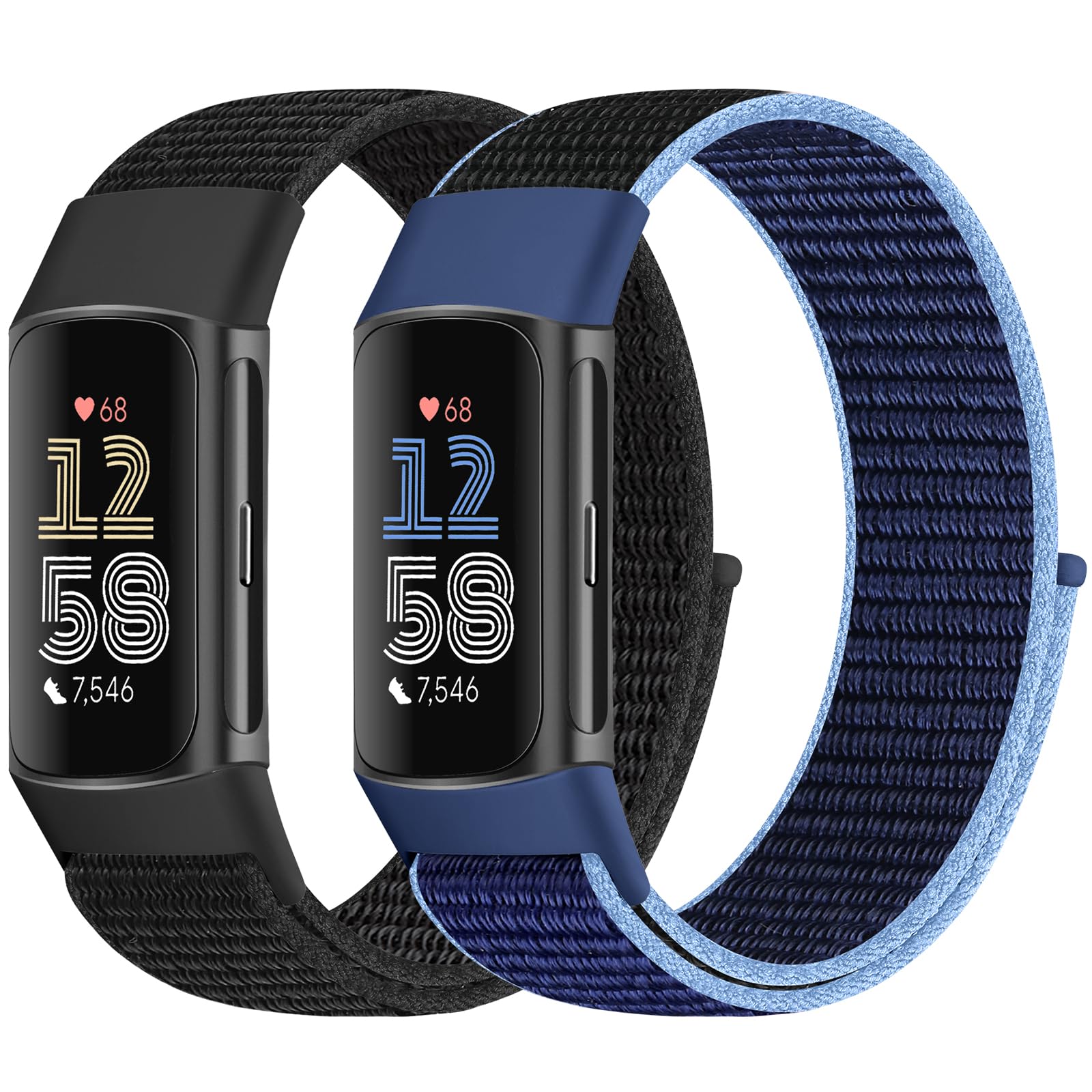 Bcuckood 2Stück Nylon Loop Armband Kompatibel mit Fitbit Charge 6/Fitbit Charge 5 für Damen Herren, Nylon Ersatzarmband Sport Solo Loop Uhrenarmband für Fitbit Charge 6/Fitbit Charge 5