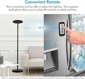 Tenergy Modern Torchiere Floor Lamp, 3000L LED, 30W, Remote Control, Touch Dimmer, 90 Adjustable, Warm White