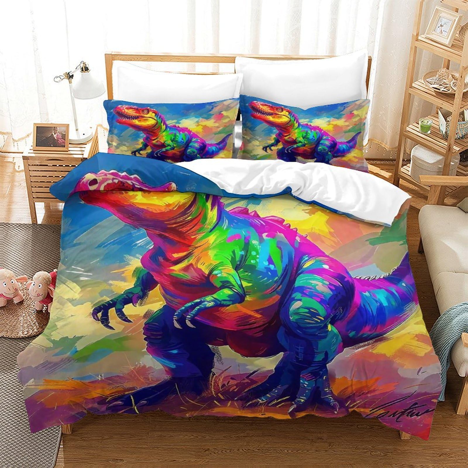 Parure de lit dinosaure 140x200 housse de couette enfant microfibre 3D