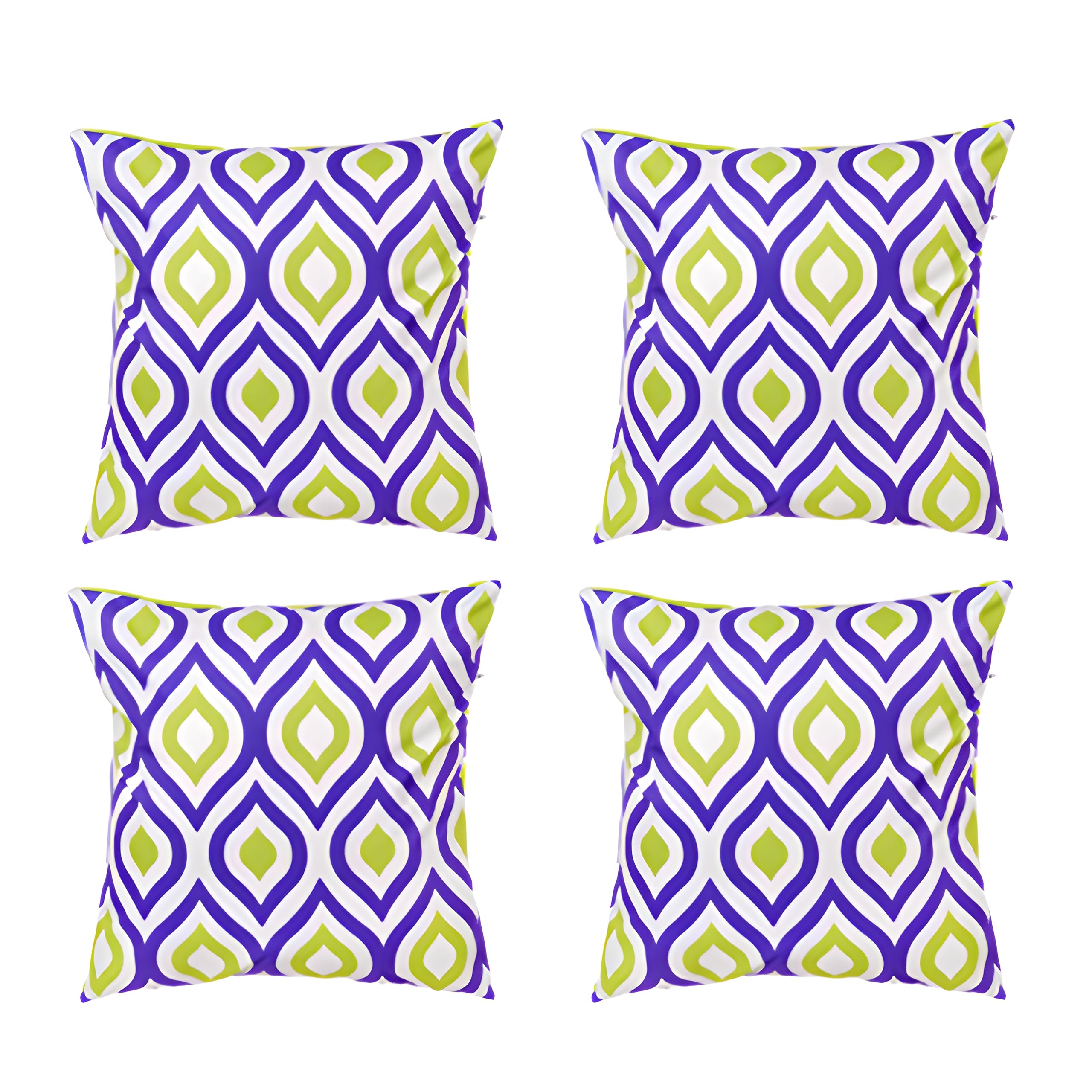 Outdoor Water Resistant Filled 18" Scatter Cushion for Garden Furniture, Geometric Purple/Lime Design (Pack of 4)